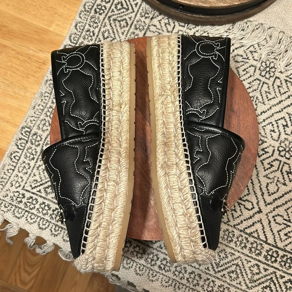 Salvador Ferragamo leather Kim Gal  Gancini Logo-Embroidered Espadrilles 6.5